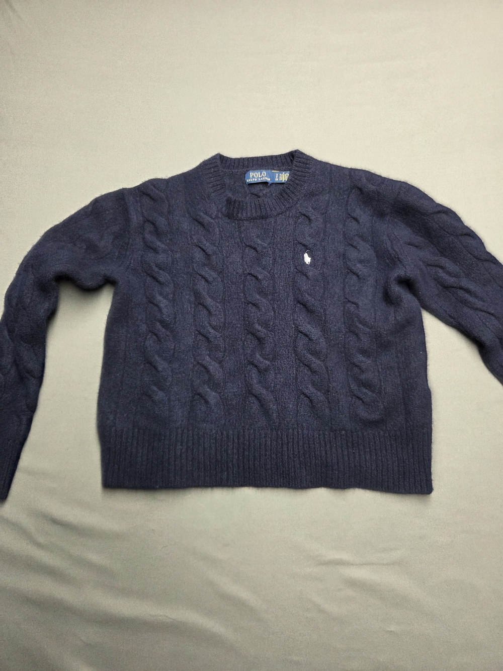 Polo Ralph Lauren Navy Blue Cable Knit Cropped Sweater Kid's Size S
